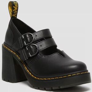 NEW DR. MARTENS EVIEE SENDAL LEATHER HEELED SHOES BLACK-SENDAL SIZE 8